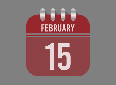 15 February calendar icon. Page vector for calendar on February days. Red design with dark background