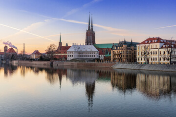 Sunset view of Cathedral of Saint John the Baptist. Cathedral Island, Wroclaw, Poland.