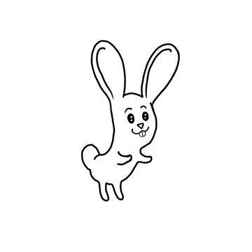 black and white coloring digital illustration print with funny rabbit bunny 
