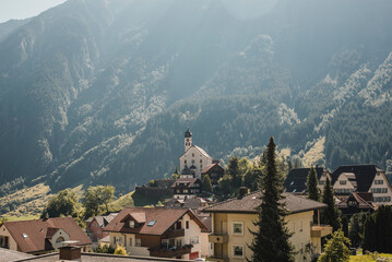Fototapeta na wymiar Beautiful view of Wassen village, in Uri Canton, Swiss Alps.