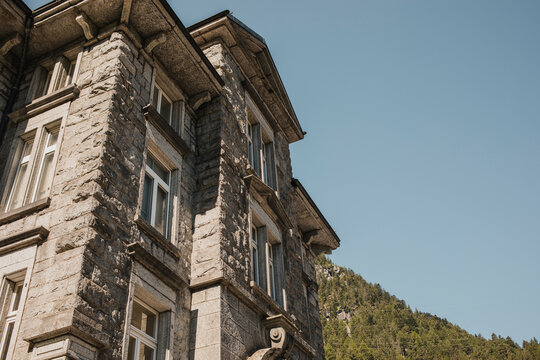 Traditional stone building in Wassen village, Uri Canton, Switzerland.