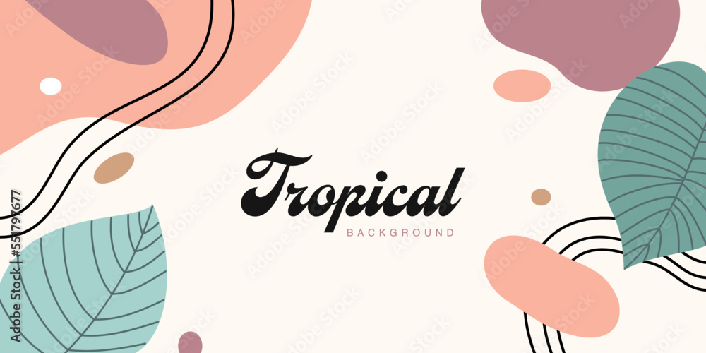 Aufkleber abstract tropical floral frame in trendy design style for background and copy space. minimalist bann