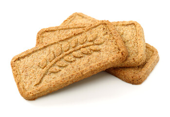Cookies made of whole grain cereals on a white background 