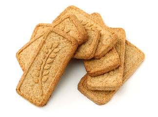 Cookies made of whole grain cereals on a white background 