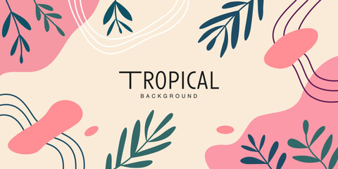 Fototapeta premium Abstract floral in trendy design style for background and copy space. Tropical leaf illustration in minimalist for banner template
