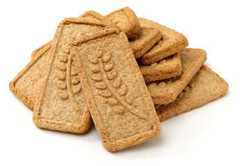 Cookies made of whole grain cereals on a white background 