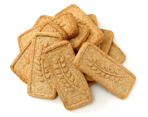 Cookies made of whole grain cereals on a white background 