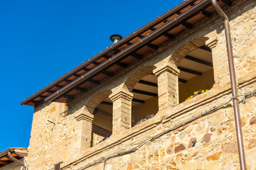 San Quirico d'Orcia, Italy, 16 April 2022:  Medieval church of the historic center