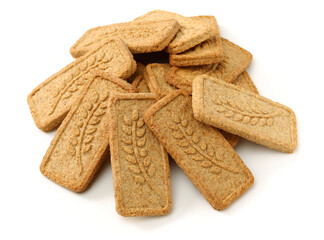 Cookies made of whole grain cereals on a white background 