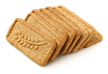 Cookies made of whole grain cereals on a white background 
