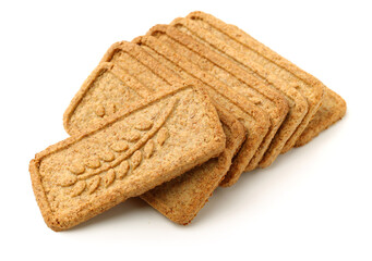 Cookies made of whole grain cereals on a white background 