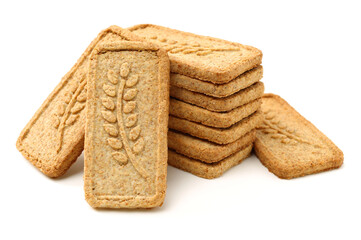 Cookies made of whole grain cereals on a white background 