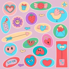 Fototapeten Set of various patches pins stamps or stickers set of vector love icon sticker funny cute comic © Sasha