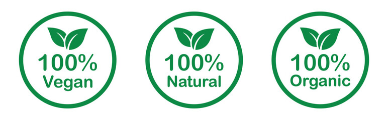 100% natural organic vegan label icon, vector illustration