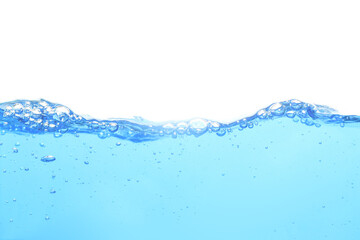 Blue water and bubbles of water isolated on white background.