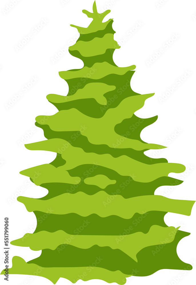 Poster evergreen tree semi flat color raster object. full sized item on white. growing conifer. tree with s