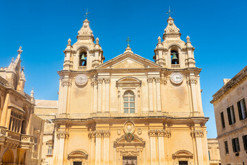 Fototapeta na wymiar Facade of the St. Paul's Cathedral of Mdina, Malta