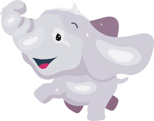 Cute happy elephant semi flat color raster character. Posing figure. Smiling stuffed toy. Full body animal on white. Simple cartoon style illustration for web graphic design and animation