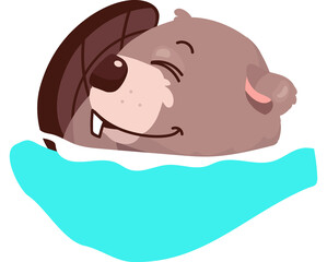Obraz premium Cute beaver embracing tail and sleeping semi flat color raster character. Posing figure. Half body animal on white. Simple cartoon style illustration for web graphic design and animation