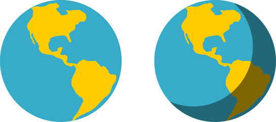 Fototapeta na wymiar Set of Earth World Globe Icon with and without Shadow. Vector Image.