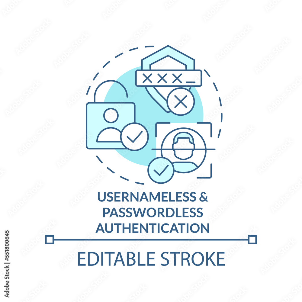 Poster usernameless and passwordless authentication turquoise concept icon. access abstract idea thin line 