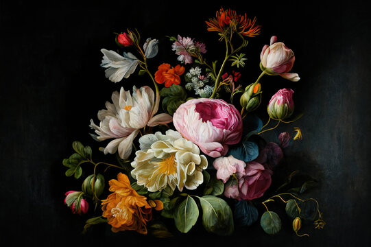 Oil painting of flowers. Generative AI