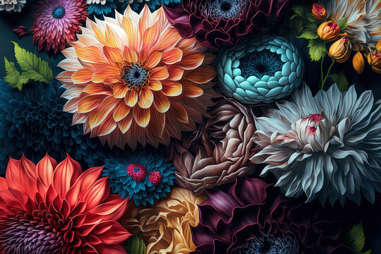 Oil painted flowers in vibrant colours. Generative AI