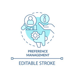 Preference management turquoise concept icon. Using consumer information abstract idea thin line illustration. Isolated outline drawing. Editable stroke. Arial, Myriad Pro-Bold fonts used