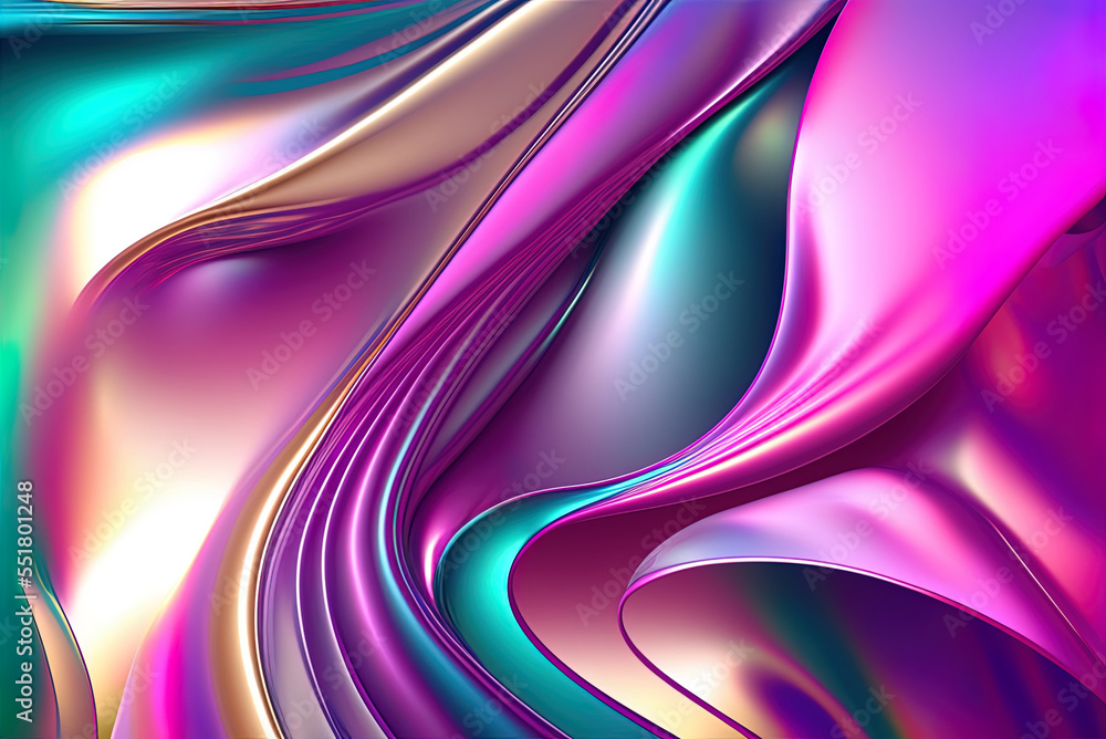 Poster abstract digital artwork with a holographic pattern in a rainbow of colors. generative ai