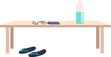 Bench with sandals and sporting goods semi flat color raster object. Public swimming pool. Full sized item on white. Simple cartoon style illustration for web graphic design and animation