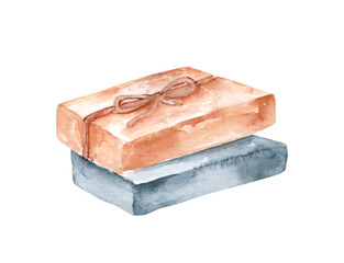 Natural soap. Body care and spa. Watercolor illustration isolated on white background