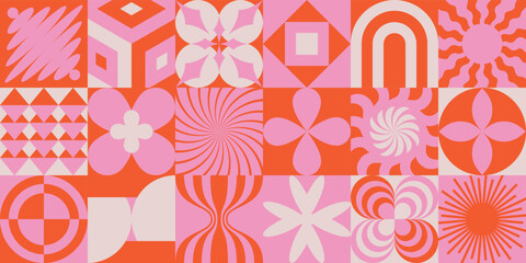 Vector minimal geometric illustrations set - trendy abstract aesthetic minimal compositions, prints, frames and graphic design elements