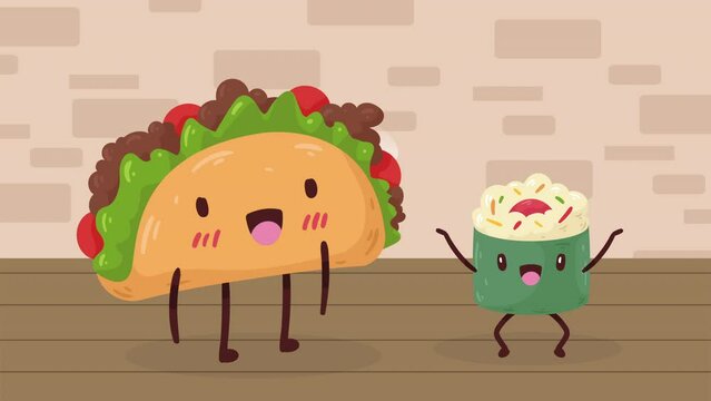 taco anb sushi kawaii characters