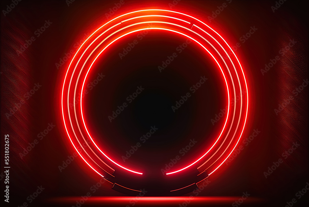 Poster background of red neon circles generative ai