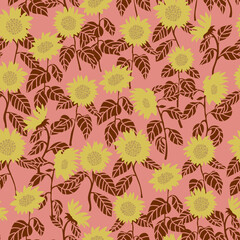 Sunflowers seamless pattern, botanical background, blooming flowers field, vector - 551803063