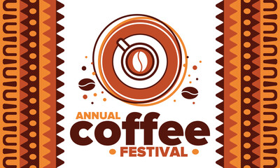 Coffee Festival. For coffee lovers. Event for professionals in the coffee industry. Cafes, restaurants and coffee roasters. Trainings for baristas from staff schools. Creative Illustration. Vector