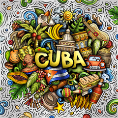 Cuba cartoon doodle illustration. Funny Cuban design