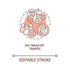 No walk-in traffic red concept icon. Home business. Online store challenge abstract idea thin line illustration. Isolated outline drawing. Editable stroke. Arial, Myriad Pro-Bold fonts used