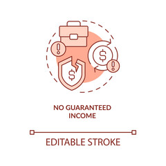 No guaranteed income red concept icon. Running business from home challenge abstract idea thin line illustration. Isolated outline drawing. Editable stroke. Arial, Myriad Pro-Bold fonts used