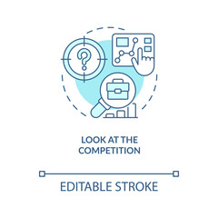Competitors research turquoise concept icon. Marketing analysis. Home business tip abstract idea thin line illustration. Isolated outline drawing. Editable stroke. Arial, Myriad Pro-Bold fonts used