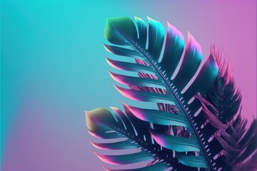 Tropical palm leaves in vibrant gradient background. generative ai