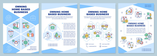 Owning home based business brochure template. Family startup. Leaflet design with linear icons. Editable 4 vector layouts for presentation, annual reports. Arial-Black, Myriad Pro-Regular fonts used
