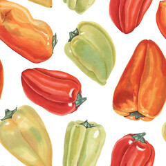 Seamless pattern of peppers. Background with peppers. Hand-drawn in a realistic style. Marker Art