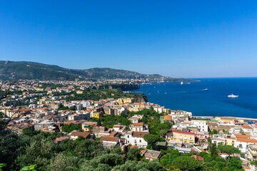 Fototapeta na wymiar Panorama of the city of Sorrento, seen from the top of the cliffs, on a sunny day.
