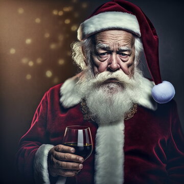 Drunk bad Santa clause Portrait Royalty-free fictitious generative AI artwork that doesn't exist in real life.