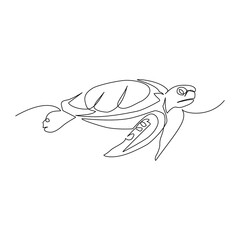 Sea turtle vector illustration drawn in line art style