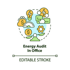 Fototapeta premium Energy audit in office concept icon. Reduce power consumption. Green business abstract idea thin line illustration. Isolated outline drawing. Editable stroke. Arial, Myriad Pro-Bold fonts used