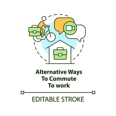 Alternative ways to commute to work concept icon. Reduce carbon footprint. Ecological abstract idea thin line illustration. Isolated outline drawing. Editable stroke. Arial, Myriad Pro-Bold fonts used