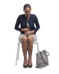 PNG file no background Business woman having stomach ache