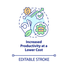 Fototapeta premium Increased productivity at lower cost concept icon. Eco-friendly business performance abstract idea thin line illustration. Isolated outline drawing. Editable stroke. Arial, Myriad Pro-Bold fonts used